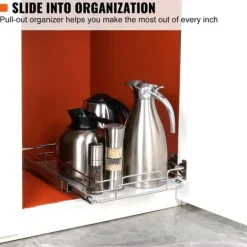 12" B x 17" D Udtræksskabsorganisator, kraftige skuffehylder, forkromet stål, rulleskuffer til køkken og badeværelse. Discount