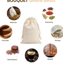 30 bomuldsmuslinposer 15*20 cm, genanvendelige netposer med snøre til opbevaring af krydderier, hobbyartikler, iblødsætning af medicinsk vin