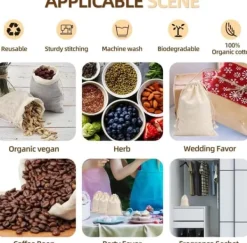 30 bomuldsmuslinposer 15*20 cm, genanvendelige netposer med snøre til opbevaring af krydderier, hobbyartikler, iblødsætning af medicinsk vin