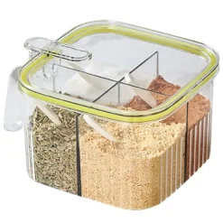 4 gitter klar krydderæske Køkken krydderipotte Krydderier Opbevaringsbeholder med låg og ske Gennemsigtig og grøn