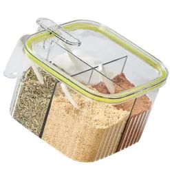 4 gitter klar krydderæske Køkken krydderipotte Krydderier Opbevaringsbeholder med låg og ske Gennemsigtig og grøn