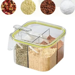 4 gitter klar krydderæske Køkken krydderipotte Krydderier Opbevaringsbeholder med låg og ske Gennemsigtig og grøn
