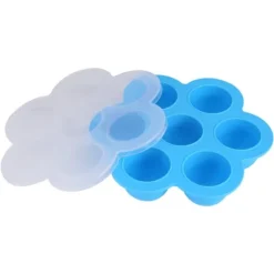 7 hulrum silikone æggeform genanvendelig opbevaringsbeholder babymad frysebakker med låg blå Sale
