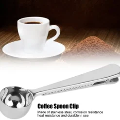 2 i 1 måleske i rustfrit stål med forseglingsklips til køkkencafé Online