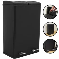 60 L Dubbla Soptunnor med pedaler | Svart Outlet
