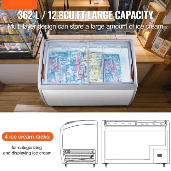 Frysere>362 L Kommercielt is-udstillingsskab, Gelato Dyppefryseskab, energieffektiv, holdbar konstruktion, optimal opbevaring