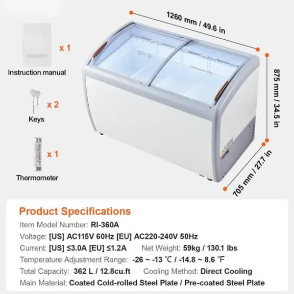 Frysere>362 L Kommercielt is-udstillingsskab, Gelato Dyppefryseskab, energieffektiv, holdbar konstruktion, optimal opbevaring
