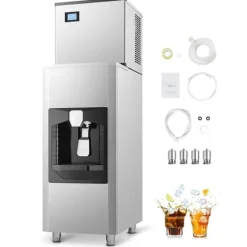 500 lbs/dag Kommerciel Ismaskine, 180 lbs Opbevaringsbeholder, Automatisk Isdispensering Outlet