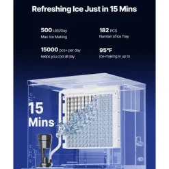 500 lbs/dag Kommerciel Ismaskine, 180 lbs Opbevaringsbeholder, Automatisk Isdispensering Outlet