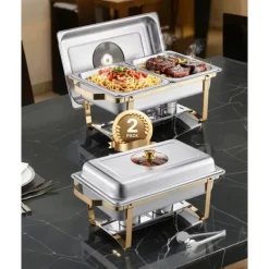 4 Qt 2 Pak Rektangel Chafing Dish Sæt, Halvstørrelse Pan, Rustfrit Stål Buffet Sæt