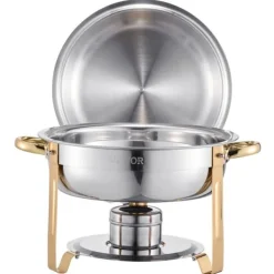 5 Qt 4 Pakke Rund Chafing Fad Buffet Sæt, Fuld Størrelse Pan, Rustfrit Stål, Slidstærk og Æstetisk Outlet