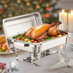 8 Qt Gnidningsfad i Rustfrit Stål, 4-Pak Buffetsæt, Fuld Størrelse Rektangel Pande Outlet