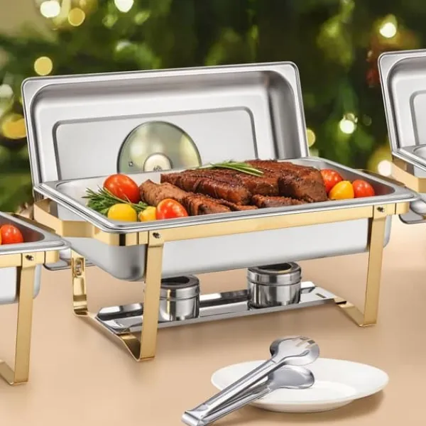 8 Qt 4-pak Rektangel Gnidefad, Buffetsæt i Fuld Størrelse, Rustfrit Stål Pande New