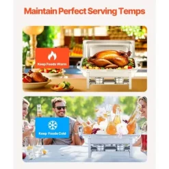 8 Qt Varmefad Buffetsæt, 6-pak Rektangulær, Fuld Størrelse Pande i Rustfrit Stål Sale