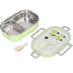 Beholdere Til Mad & Drikkevarer>304 Rostfritt stål Lunchbox Fack Liner Värmeisolering Bento Lunch Box Illustration Stil Läcksäker behållare för studentbarn Transparent Grön kaktus