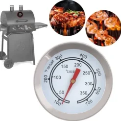 100~700℉ Rustfrit Stål Grilltermometer Temperaturmåler Analog Skive Dobbelt Skala New