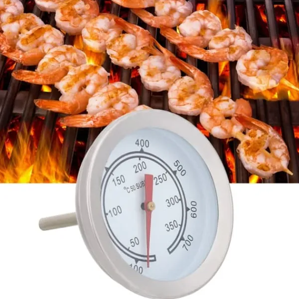 100~700℉ Rustfrit Stål Grilltermometer Temperaturmåler Analog Skive Dobbelt Skala New