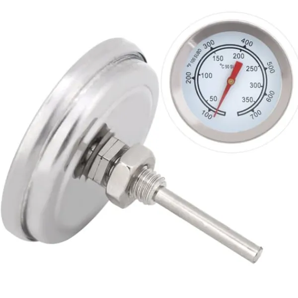 100~700℉ Rustfrit Stål Grilltermometer Temperaturmåler Analog Skive Dobbelt Skala New