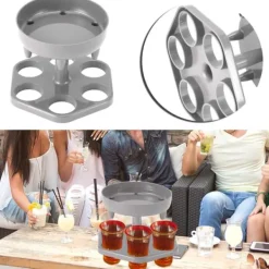 6 Shotglas Dispenser Holder Roterende Spiritus Dispenser Vinreol Hylde Festartikler Grå