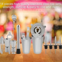 14 stk. cocktailshaker i rustfrit stål, mixer, drikker, drikkeværktøj, gave til bar (600,450 ml)