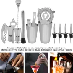 14 stk. cocktailshaker i rustfrit stål, mixer, drikker, drikkeværktøj, gave til bar (600,450 ml)