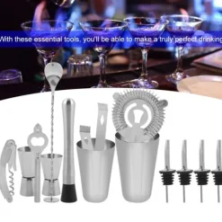 14 stk. cocktailshaker i rustfrit stål, mixer, drikker, drikkeværktøj, gave til bar (600,450 ml)