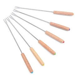 Fonduesæt>6 stk fondue gaffel multifunktionel rustfrit stål træhåndtag fondue gaffel til frugt ost Fondue chokolade springvand