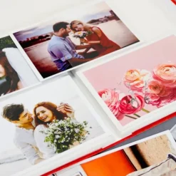 3 stk. fotoalbummer, 200 stk. 6-tommer fotos, rød, blå, gul Outlet