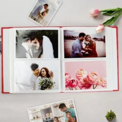 3 stk. fotoalbummer, 200 stk. 6-tommer fotos, rød, blå, gul Outlet