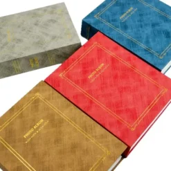 3 stk. fotoalbummer, 200 stk. 6-tommer fotos, rød, blå, gul Outlet