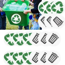 18 stk. genanvendelige miljømærker, affald, genbrug, selvklæbende, vandtætte etiketter til hjemmet og udendørs brug