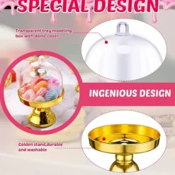 24 stk. guld klare plastik mini kageopsatser med kuppelformede låg, dessert tallerkener med kuppelformede låg til fødselsdag, bryllup, ferie, festart | CDON Online