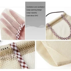 3 stk. hængende netopbevaringsposer til frugt, kartofler, løg, grøntsager, genanvendelige netopbevaringsposer Sale