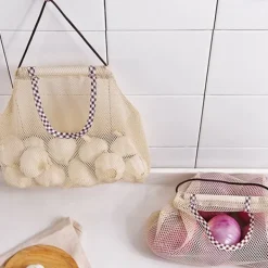 3 stk. hængende netopbevaringsposer til frugt, kartofler, løg, grøntsager, genanvendelige netopbevaringsposer Sale