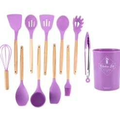 Køkkenudstyrssæt>12 stk. husholdnings silikone køkkenredskabssæt nonstick madlavningsspatel skeer værktøj lilla