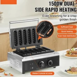 6 STK Kommerciel Vaffelstængemaskine, Hotdog Vaffeljern 1500W, Nem brug, Hurtig opvarmning, Perfekte vafler hver gang. Outlet