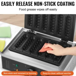 6 STK Kommerciel Vaffelstængemaskine, Hotdog Vaffeljern 1500W, Nem brug, Hurtig opvarmning, Perfekte vafler hver gang. Outlet