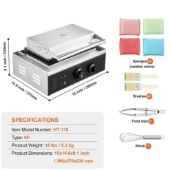 6 STK Kommerciel Vaffelstængemaskine, Hotdog Vaffeljern 1500W, Nem brug, Hurtig opvarmning, Perfekte vafler hver gang. Outlet