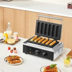 6 STK Kommerciel Vaffelstængemaskine, Hotdog Vaffeljern 1500W, Nem brug, Hurtig opvarmning, Perfekte vafler hver gang. Outlet