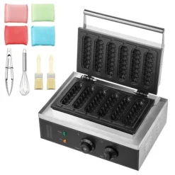 6 STK Kommerciel Vaffelstængemaskine, Hotdog Vaffeljern 1500W, Nem brug, Hurtig opvarmning, Perfekte vafler hver gang. Outlet