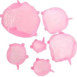 6 stk. låg til madforsegling, udvideligt, genanvendeligt, grøntsags- og frugtforsegling til køkkenbrug, lyserød