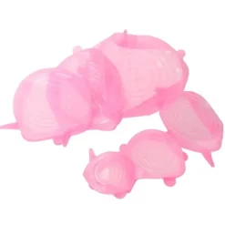 6 stk. låg til madforsegling, udvideligt, genanvendeligt, grøntsags- og frugtforsegling til køkkenbrug, lyserød