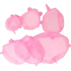 6 stk. låg til madforsegling, udvideligt, genanvendeligt, grøntsags- og frugtforsegling til køkkenbrug, lyserød