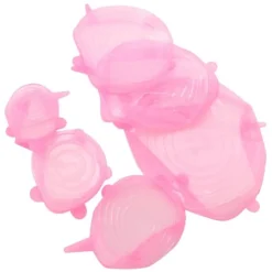 6 stk. låg til madforsegling, udvideligt, genanvendeligt, grøntsags- og frugtforsegling til køkkenbrug, lyserød