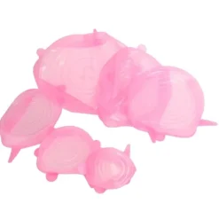 6 stk. låg til madforsegling, udvideligt, genanvendeligt, grøntsags- og frugtforsegling til køkkenbrug, lyserød