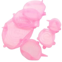 6 stk. låg til madforsegling, udvideligt, genanvendeligt, grøntsags- og frugtforsegling til køkkenbrug, lyserød