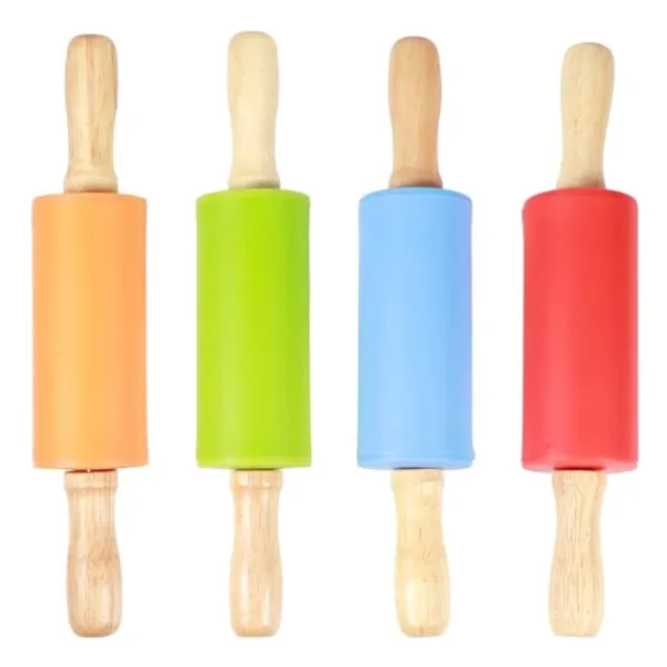 4 stk. mini kagerulle med træhåndtag, non-stick silikone kageruller til hjemmekøkken, bageværktøj til børn Best