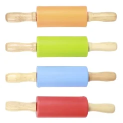 4 stk. mini kagerulle med træhåndtag, non-stick silikone kageruller til hjemmekøkken, bageværktøj til børn Best