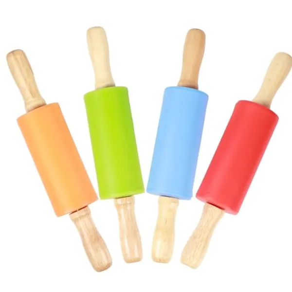 4 stk. mini kagerulle med træhåndtag, non-stick silikone kageruller til hjemmekøkken, bageværktøj til børn Best