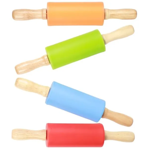 4 stk. mini kagerulle med træhåndtag, non-stick silikone kageruller til hjemmekøkken, bageværktøj til børn Best